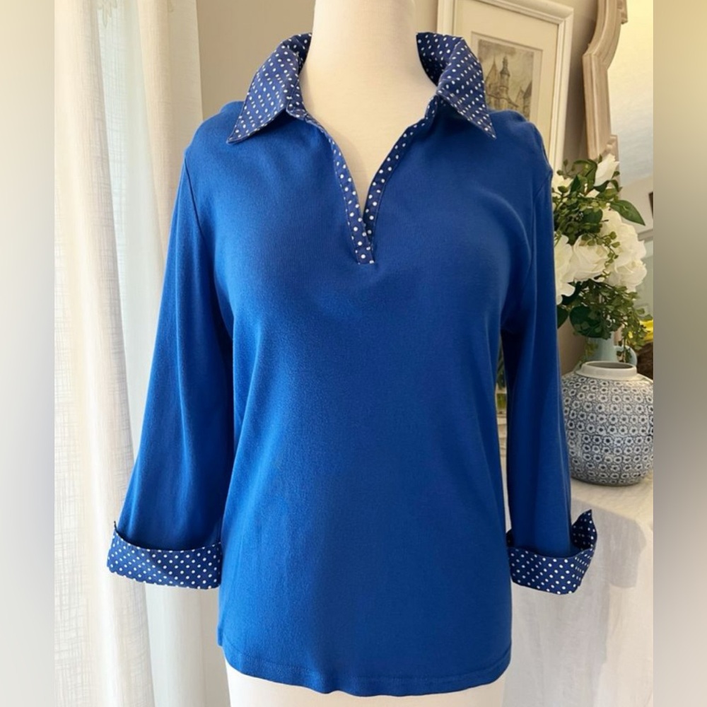 Blue Polka Dot Collar Women's Top